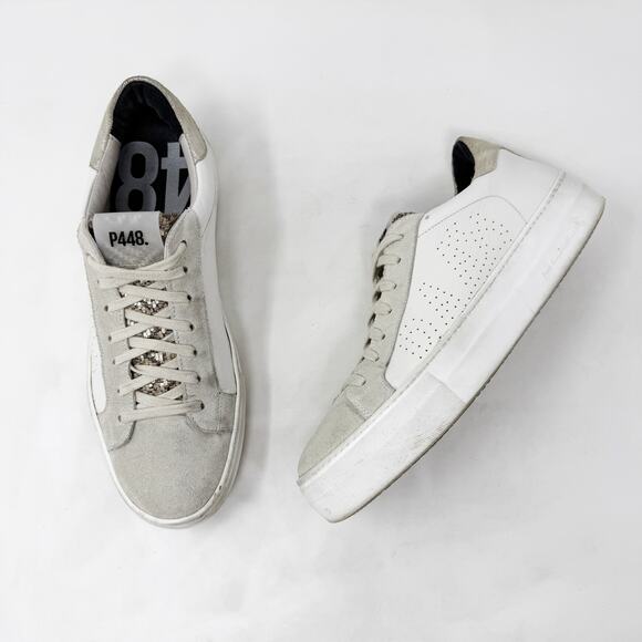 [P448] Thea Platform Lace Up Low Top Sneakers White Gray Sparkle Tweed Size 40 - Picture 5 of 13